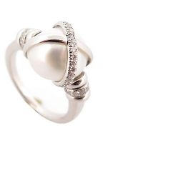 NINE FRED BAIE DES ANGELS RING 53 PLATINUM DIAMONDS 0.30 CT WHITE PEARL Silvery