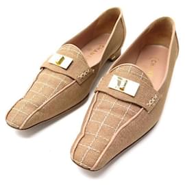 Chanel-VINTAGE CHANEL SHOES LOAFERS 39 with clasp closure 2.55 CANVAS BEIGE SHOES-Beige
