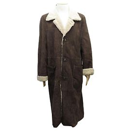 ARNYS COAT LONG SIZE 56 XL BROWN SHEARLING LEATHER LONG SHEARLING COAT Brown
