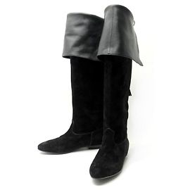 Céline SHOES CELINE CAT BOOT THIGH WARES 39 BLACK LEATHER AND SUEDE BOOTS Black