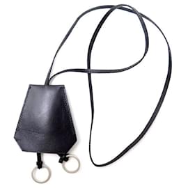 Hermès-NEW HERMES LARGE BELL KEY RING IN BLACK LEATHER JEWEL OF BAG CHARMS-Black