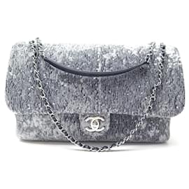 Chanel-NEW CHANEL TIMELESS MAXI JUMBO SEQUINS A HANDBAG57415 HAND BAG PURSE-Silvery