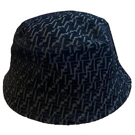 Cappello da pescatore Fendi, monogramma logo velluto a coste nero Nero