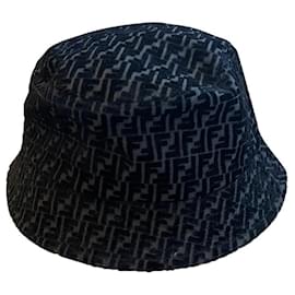 Fendi-Fendi bucket hat, monogram logo corduroy black-Black