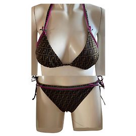 Fendi Monogram Zucca gefütterter F-Bikini Braun Pink Beige Grün