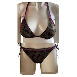 Fendi-Fendi monogram zucca lined F bikini-Brown,Pink,Beige,Green