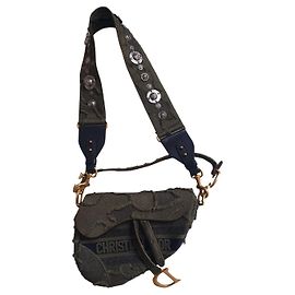 Bolsa Dior Saddle Khaki de Algodão Caqui