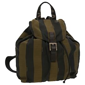 Fendi-FENDI Pecan Canvas Backpack Brown Black Auth 31584-Brown,Black