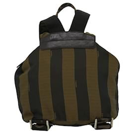 Fendi-FENDI Pecan Canvas Backpack Brown Black Auth 31584-Brown,Black