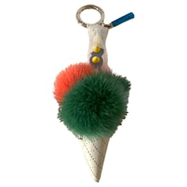 Fendi-Fendi leather and fur charm/key holder-Multiple colors
