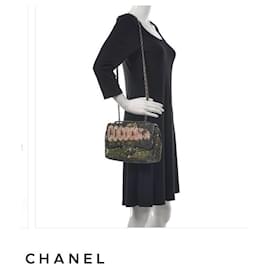 Chanel-Chanel bolsa com aba lantejoulas coco cuba-Verde escuro,Hardware prateado