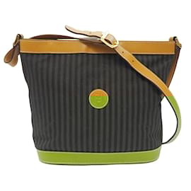 Fendi-Sac à bandoulière seau Fendi vintage à rayures Pequin-Marron,Noir,Bronze