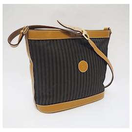 Fendi-Sac à bandoulière seau Fendi vintage à rayures Pequin-Marron,Noir,Bronze