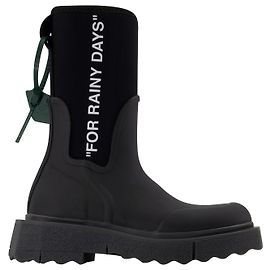 Off White Rubber Sponge Sole Rainboots in Black/White Black