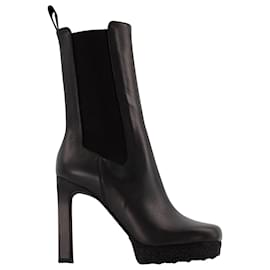 Off White-Sponge Sole High Chelsea Boots in Black Leather-Black