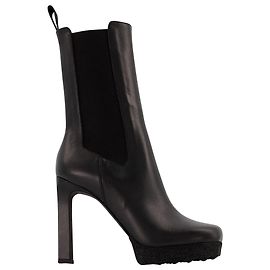Off White Sponge Sole High Chelsea Boots in Black Leather Black