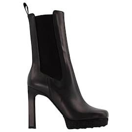 Off White-Sponge Sole High Chelsea Boots in Black Leather-Black