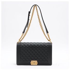 Chanel Chaine Cuir Garçon Noir Métal Doré Noir