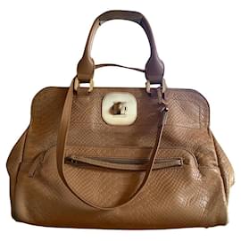 Longchamp Gatsby Beige Python Style Leather Handbag Beige