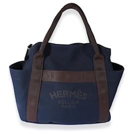 Hermès-Hermes Navy Canvas The Grooming Bag -Blue