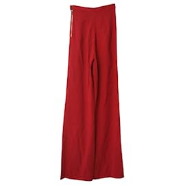 Roland Mouret-Roland Mouret Straight-Leg Pants With Flutter Trim In Red Polyester-Red