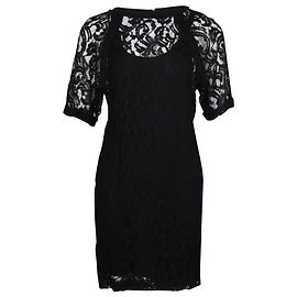 Maje Lace com Vestido Slip em Viscose Preta Preto
