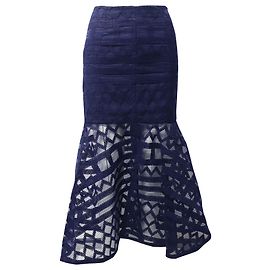 Kenzo Serpentine Skirt with Diamond Pattern in Navy Blue Polyamide Blue Navy blue