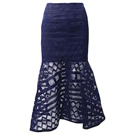 Kenzo-Kenzo Serpentine Skirt with Diamond Pattern in Navy Blue Polyamide-Blue,Navy blue