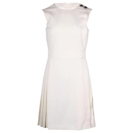 Alexander Mcqueen-Alexander McQueen Pleated Sheath Dress in White Virgin Wool-White