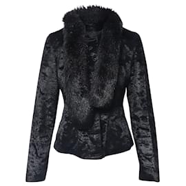 Miu Miu-Miu Miu Faux Fur Trim Jacket in Black Cotton -Black