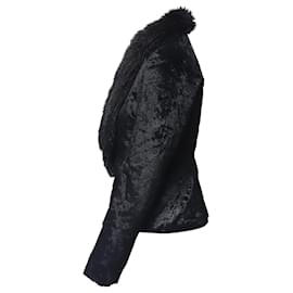 Miu Miu-Giacca Miu Miu con bordo in pelliccia sintetica in cotone nero-Nero