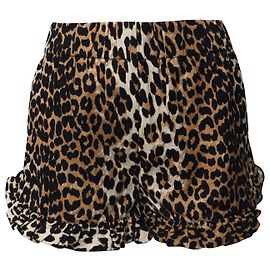 Shorts Ganni con orlo a balza e stampa leopardata in cotone multicolor Altro