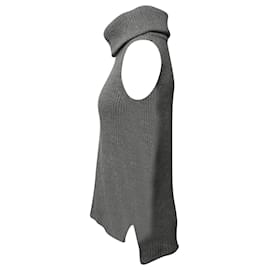 Michael Kors-Michael Kors Ribbed Knit Sleeveless Top in Grey Merino Wool-Grey