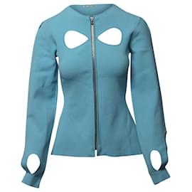 Roland Mouret-Roland Mouret Cut Out Longsleeve Top in Blue Polyester-Blue