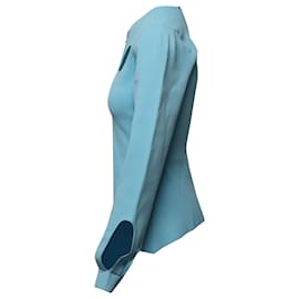 Roland Mouret-Roland Mouret Cut Out Longsleeve Top in Blue Polyester-Blue