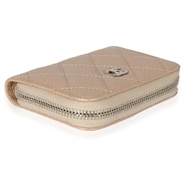 Chanel-Chanel Pearly Beige Quilted Caviar Zip-around Coin Purse -Flesh