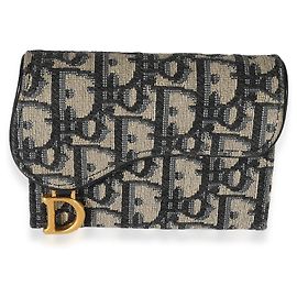 Dior Blue Oblique Jacquard Saddle Flap Wallet  Blue