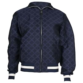 Chanel-Chanel Quilted Bomber Jacket in Navy Blue Polyester-Blue,Navy blue
