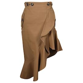 Self portrait-Self-Portrait Ruffle Asymmetric Midi Skirt in Brown Cotton-Brown