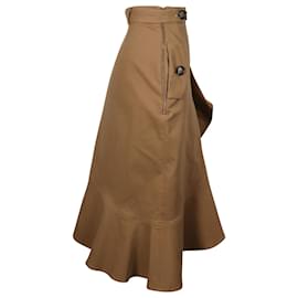 Self portrait-Self-Portrait Ruffle Asymmetric Midi Skirt in Brown Cotton-Brown