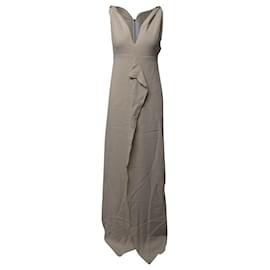 Roland Mouret-Roland Mouret Ärmelloses langes Kleid mit V-Ausschnitt aus beigefarbenem Polyester-Beige