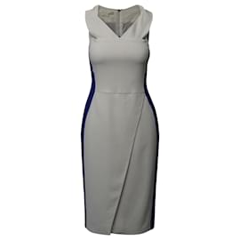 Autre Marque-Antonio Berardi Color Block Sleeveless Midi Dress in White and Blue Acetate-Multiple colors