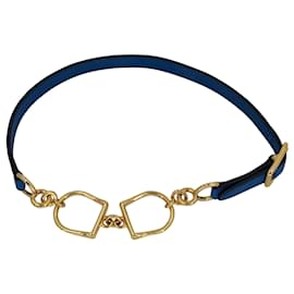 Hermès-Bracelet Tour doublé Hermès Etrier en cuir bleu électrique et or-Bleu