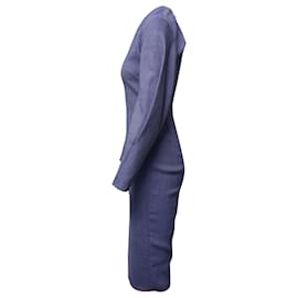Victoria Beckham-Vestido a media pierna con cuello de pico y manga larga en algodón azul de Victoria Beckham-Azul