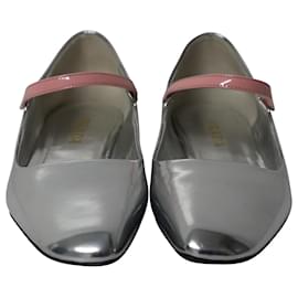 Prada-Prada Square Toe Ballet Flats in Silver Patent Leather-Silvery