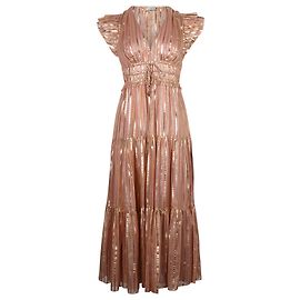 Ulla Johnson Justyne Robe mi-longue à volants en soie rose Rose