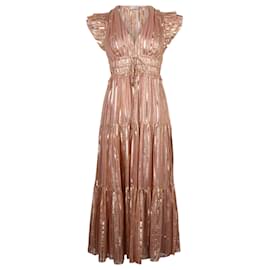Ulla Johnson-Ulla Johnson Justyne Tiered Midi Dress in Pink Silk-Pink