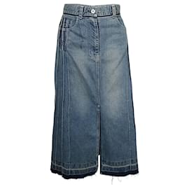 Sacai-Sacai Pleated Midi Skirt in Blue Cotton-Blue