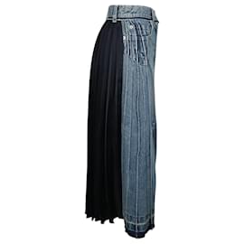 Sacai-Sacai Pleated Midi Skirt in Blue Cotton-Blue