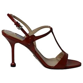 Prada-Prada T-Strap Sandals in Red Patent Leather -Red